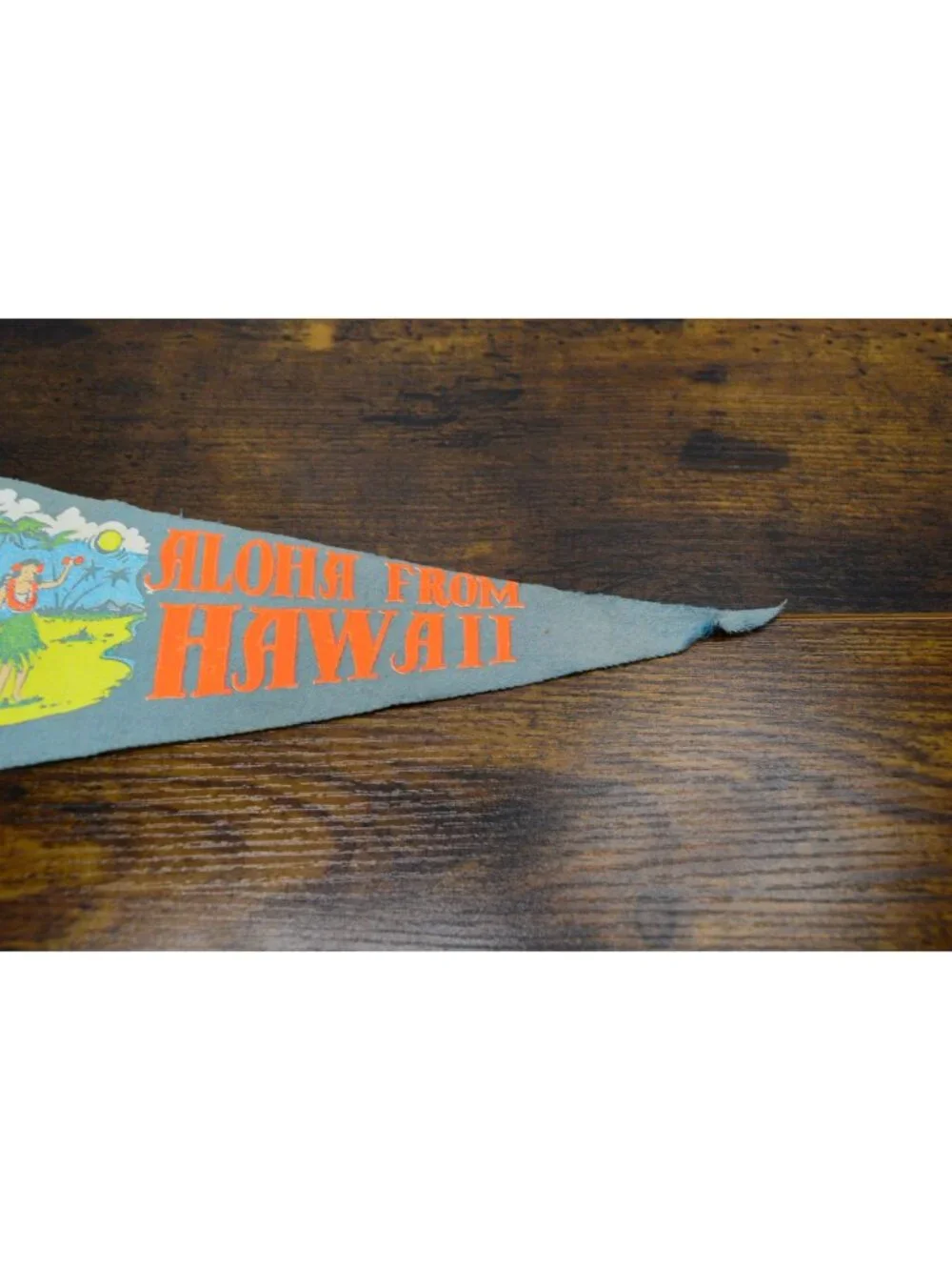 Vintage Felt Pennant Aloha From Hawaii With Hula Girl & Hut Design 12 inches